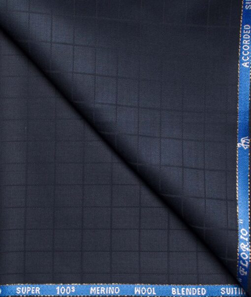 Cadini Men's  Wool Checks Super 100's 1.30 Meter Unstitched Trouser Fabric (Dark Blue)