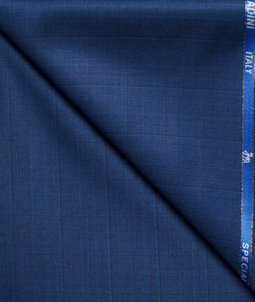 Cadini Men's  Wool Checks Super 90's 1.25 Meter Unstitched Trouser Fabric (Royal Blue)