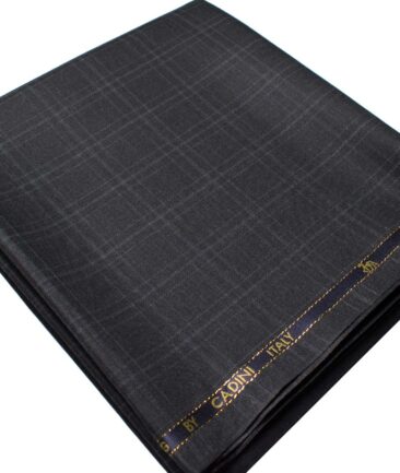 Cadini Men's  Wool Checks Super 90's 1.25 Meter Unstitched Trouser Fabric (Dark Grey)