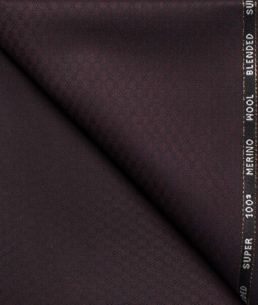 Cadini Men's  Wool Structured Super 100's 1.25 Meter Unstitched Trouser Fabric (Dark Wine)