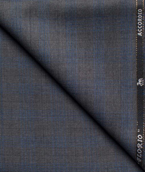 Cadini Men's  Wool Checks Super 100's 1.25 Meter Unstitched Trouser Fabric (Grey)