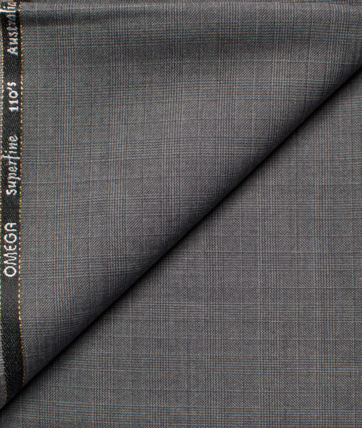 Cadini Men's  Wool Checks Super 110's 1.20 Meter Unstitched Trouser Fabric (Grey)
