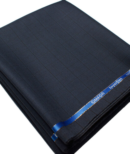 Cadini Men's  Wool Checks Super 110's 1.20 Meter Unstitched Trouser Fabric (Dark Blue)