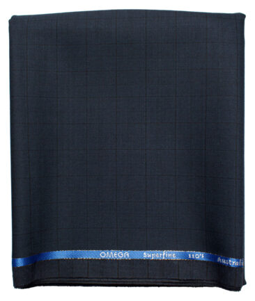 Cadini Men's  Wool Checks Super 110's 1.20 Meter Unstitched Trouser Fabric (Dark Blue)