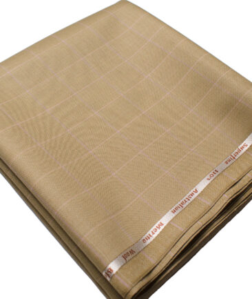Cadini Men's  Wool Checks Super 110's 1.20 Meter Unstitched Trouser Fabric (Fawn Beige)