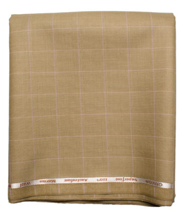 Cadini Men's  Wool Checks Super 110's 1.20 Meter Unstitched Trouser Fabric (Fawn Beige)