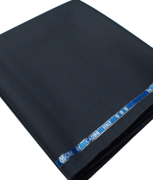 Cadini Men's  Wool Checks Super 130's 1.20 Meter Unstitched Trouser Fabric (Dark Blue)