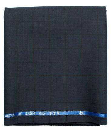 Cadini Men's  Wool Checks Super 130's 1.20 Meter Unstitched Trouser Fabric (Dark Blue)