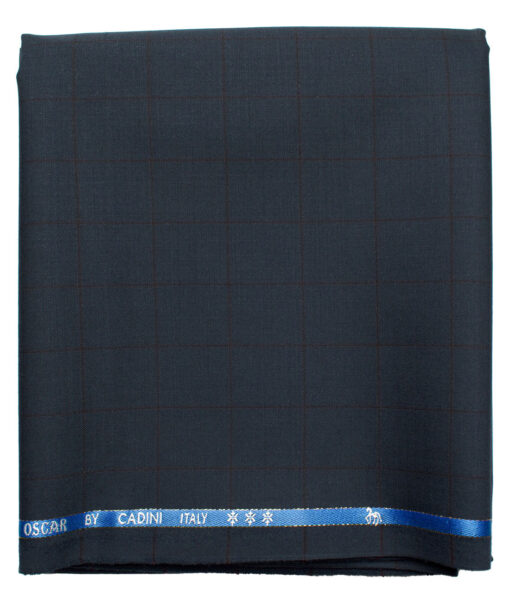 Cadini Men's  Wool Checks Super 130's 1.20 Meter Unstitched Trouser Fabric (Dark Blue)