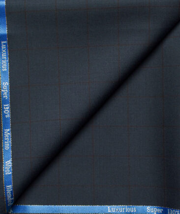 Cadini Men's  Wool Checks Super 130's 1.20 Meter Unstitched Trouser Fabric (Dark Blue)