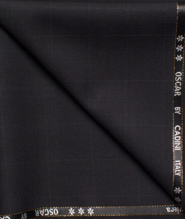 Cadini Men's  Wool Checks Super 130's 1.20 Meter Unstitched Trouser Fabric (Black)