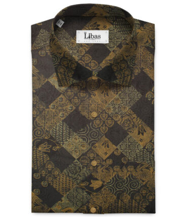 J.Hampstead Men's Pure Cotton Printed 2.25 Meter Unstitched Shirting Fabric (Black & Brown)