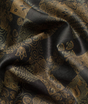 J.Hampstead Men's Pure Cotton Printed 2.25 Meter Unstitched Shirting Fabric (Black & Brown)