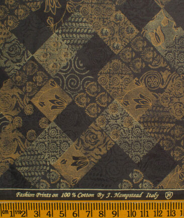 J.Hampstead Men's Pure Cotton Printed 2.25 Meter Unstitched Shirting Fabric (Black & Brown)