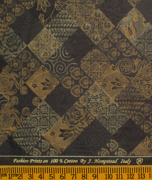 J.Hampstead Men's Pure Cotton Printed 2.25 Meter Unstitched Shirting Fabric (Black & Brown)