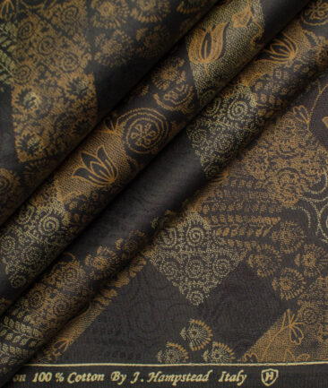 J.Hampstead Men's Pure Cotton Printed 2.25 Meter Unstitched Shirting Fabric (Black & Brown)