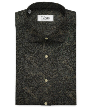 J.Hampstead Men's Pure Cotton Printed 2.25 Meter Unstitched Shirting Fabric (Black & Beige)