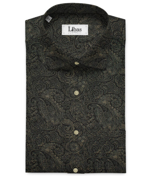 J.Hampstead Men's Pure Cotton Printed 2.25 Meter Unstitched Shirting Fabric (Black & Beige)