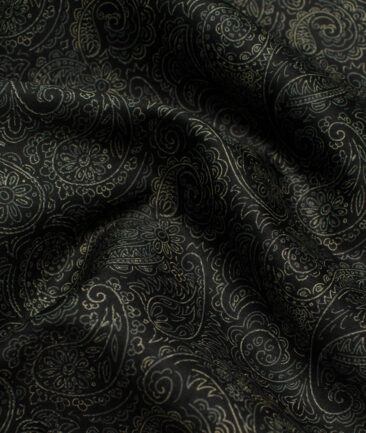 J.Hampstead Men's Pure Cotton Printed 2.25 Meter Unstitched Shirting Fabric (Black & Beige)