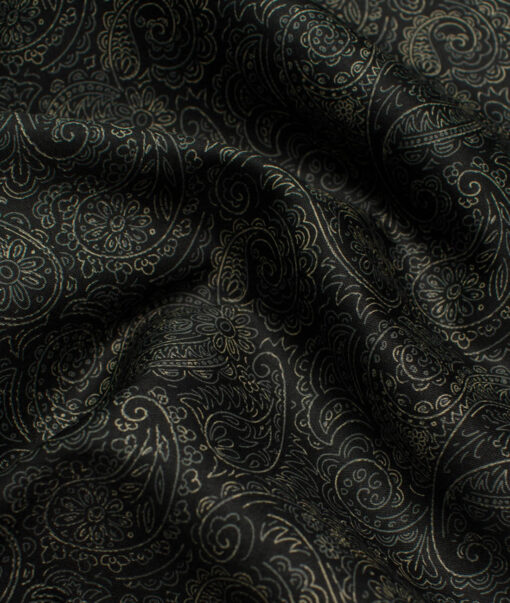 J.Hampstead Men's Pure Cotton Printed 2.25 Meter Unstitched Shirting Fabric (Black & Beige)
