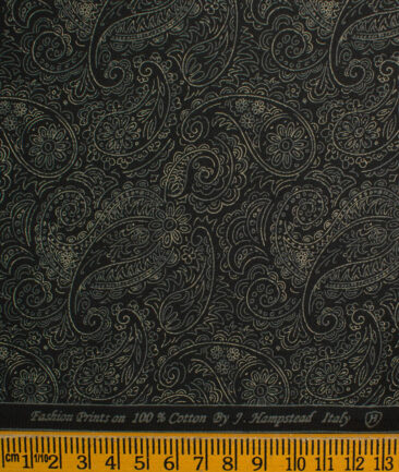 J.Hampstead Men's Pure Cotton Printed 2.25 Meter Unstitched Shirting Fabric (Black & Beige)