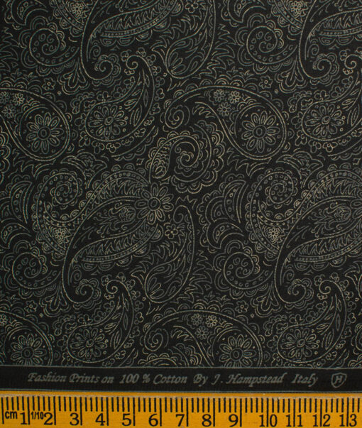 J.Hampstead Men's Pure Cotton Printed 2.25 Meter Unstitched Shirting Fabric (Black & Beige)
