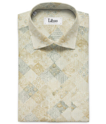 J.Hampstead Men's Pure Cotton Printed 2.25 Meter Unstitched Shirting Fabric (Cream)