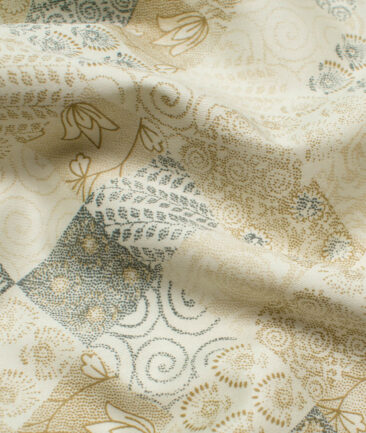 J.Hampstead Men's Pure Cotton Printed 2.25 Meter Unstitched Shirting Fabric (Cream)