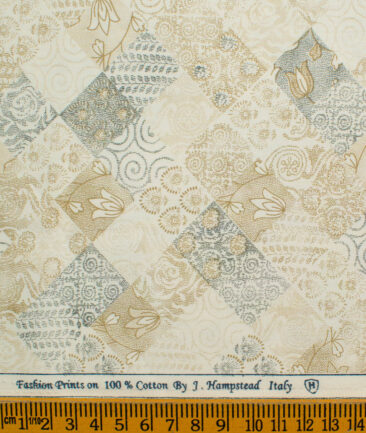 J.Hampstead Men's Pure Cotton Printed 2.25 Meter Unstitched Shirting Fabric (Cream)