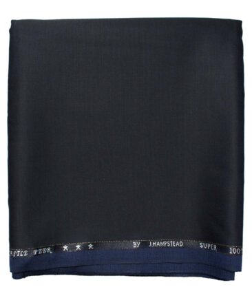 J.Hampstead Men's  Wool Solids Super 100's 1.30 Meter Unstitched Trouser Fabric (Dark Navy Blue)
