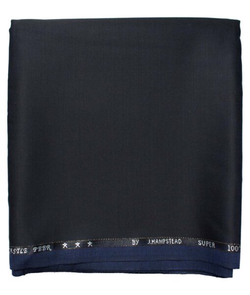 J.Hampstead Men's  Wool Solids Super 100's 1.30 Meter Unstitched Trouser Fabric (Dark Navy Blue)