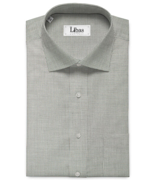 Raymond Men's Premium Cotton Checks 2.25 Meter Unstitched Shirting Fabric (White & Black)