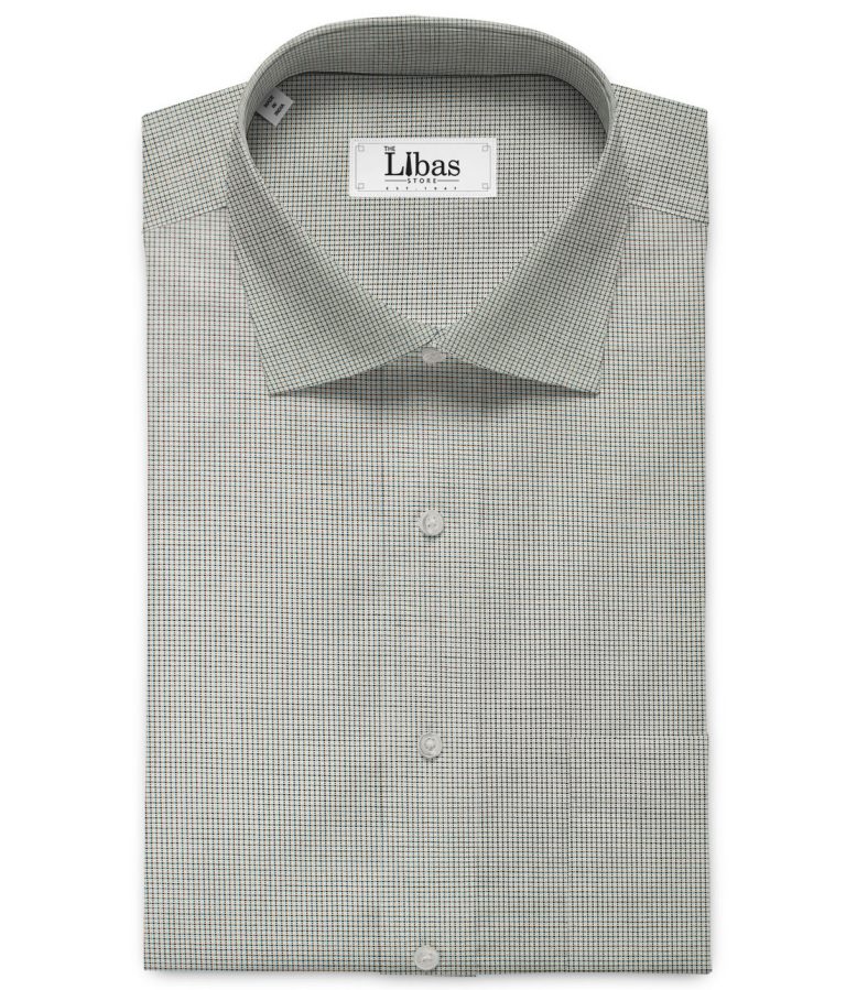 Raymond Men's Premium Cotton Checks 2.25 Meter Unstitched Shirting Fabric (White & Black)