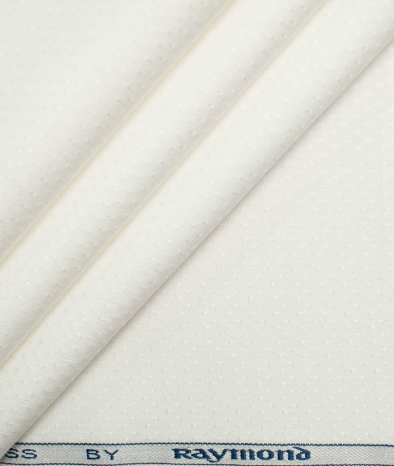 Raymond Men's Premium Cotton Self Design 2.25 Meter Unstitched Shirting Fabric (White)