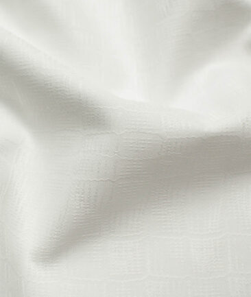 Raymond Men's Premium Cotton Self Design 2.25 Meter Unstitched Shirting Fabric (White)