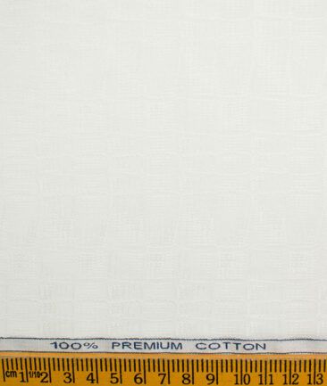 Raymond Men's Premium Cotton Self Design 2.25 Meter Unstitched Shirting Fabric (White)