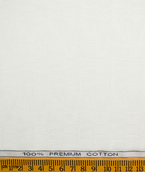 Raymond Men's Premium Cotton Self Design 2.25 Meter Unstitched Shirting Fabric (White)