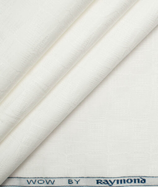 Raymond Men's Premium Cotton Self Design 2.25 Meter Unstitched Shirting Fabric (White)