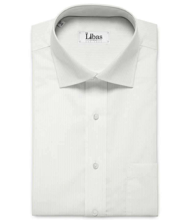 Raymond Men's Premium Cotton Self Design 2.25 Meter Unstitched Shirting Fabric (White)
