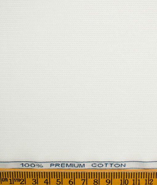 Raymond Men's Premium Cotton Self Design 2.25 Meter Unstitched Shirting Fabric (White)