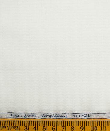 Raymond Men's Premium Cotton Self Design 2.25 Meter Unstitched Shirting Fabric (White)