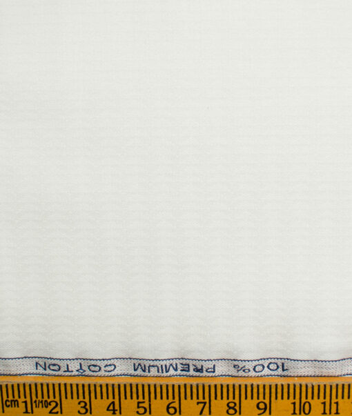 Raymond Men's Premium Cotton Self Design 2.25 Meter Unstitched Shirting Fabric (White)