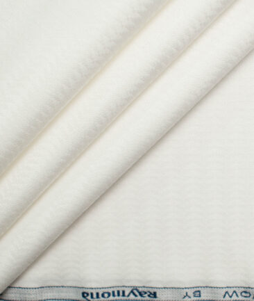 Raymond Men's Premium Cotton Self Design 2.25 Meter Unstitched Shirting Fabric (White)