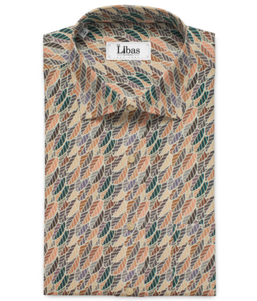 Raymond Men's Premium Cotton Printed 2.25 Meter Unstitched Shirting Fabric (Beige)