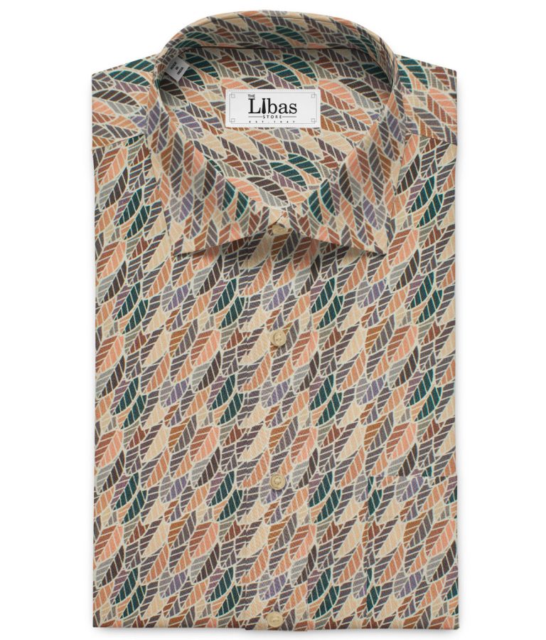Raymond Men's Premium Cotton Printed 2.25 Meter Unstitched Shirting Fabric (Beige)