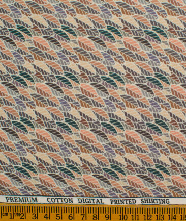 Raymond Men's Premium Cotton Printed 2.25 Meter Unstitched Shirting Fabric (Beige)