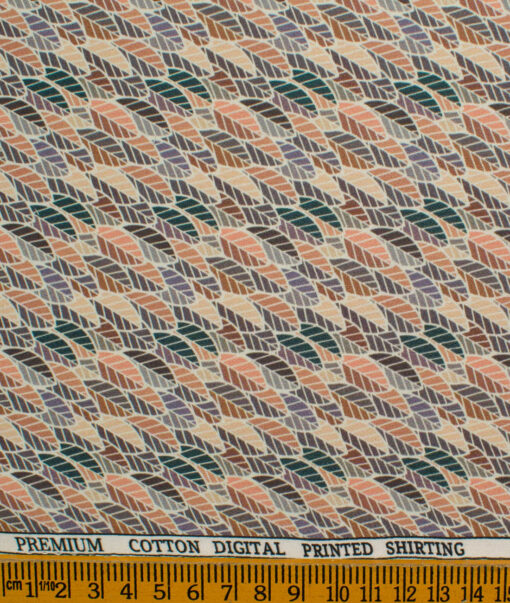 Raymond Men's Premium Cotton Printed 2.25 Meter Unstitched Shirting Fabric (Beige)
