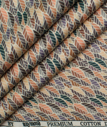 Raymond Men's Premium Cotton Printed 2.25 Meter Unstitched Shirting Fabric (Beige)