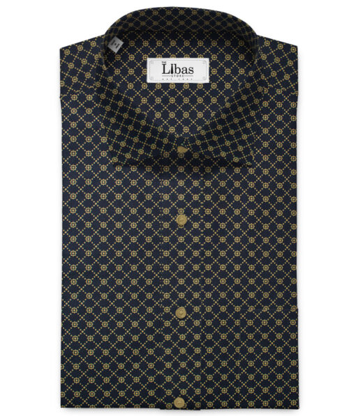 Raymond Men's Premium Cotton Printed 2.25 Meter Unstitched Shirting Fabric (Dark Blue)