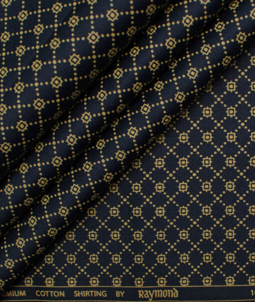 Raymond Men's Premium Cotton Printed 2.25 Meter Unstitched Shirting Fabric (Dark Blue)